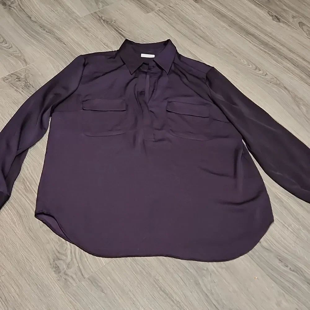 NY&Co Plum Purple Silky Long Sleeve Button Top